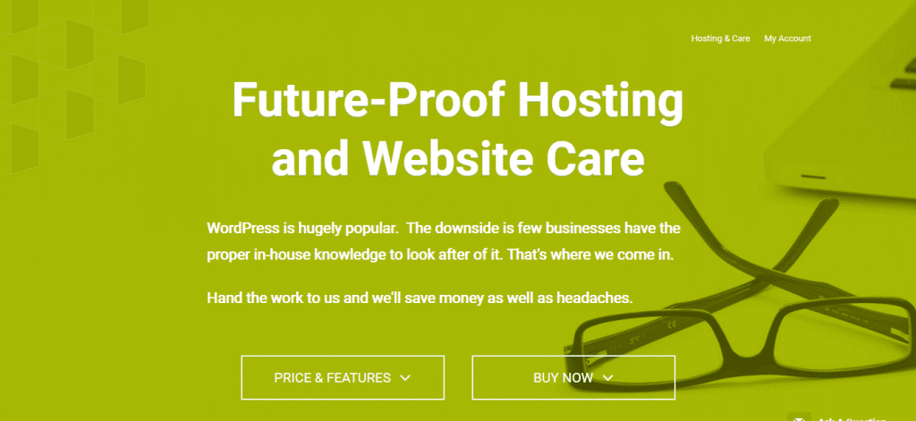 Screenshot of Site Care Landing Page 