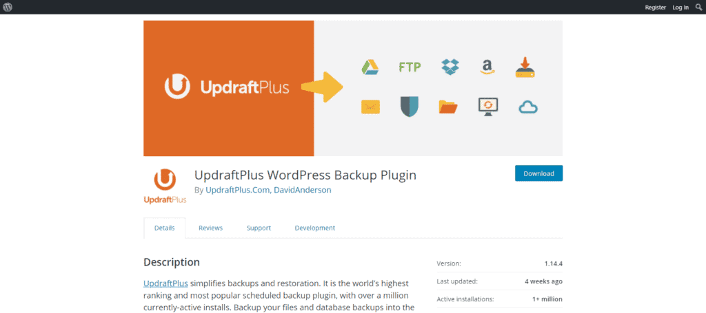 Screenshot: UpdraftPlus WordPress Backup Plugin 