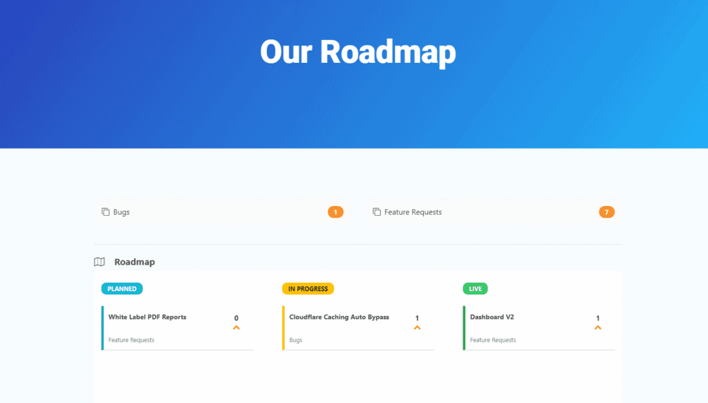 Screenshot: SplitHero Roadmap