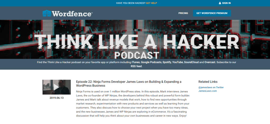 Screenshot: Think Like a Hacker Podcast Wordfence