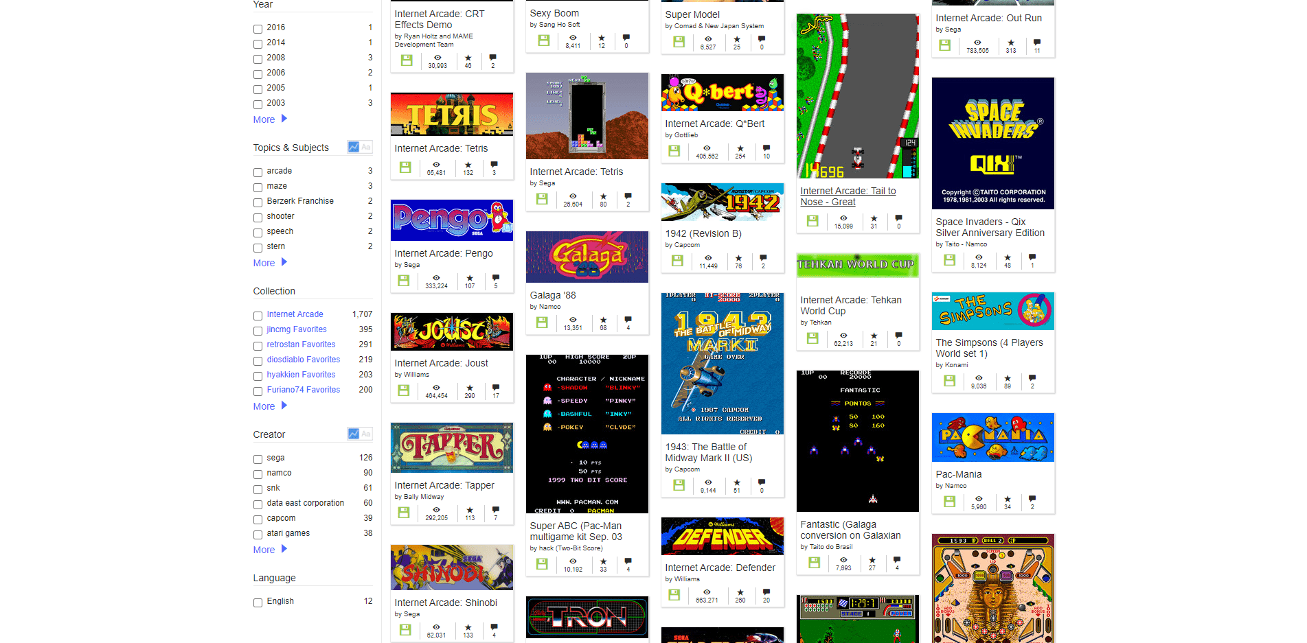 Screenshot: Internet Arcade