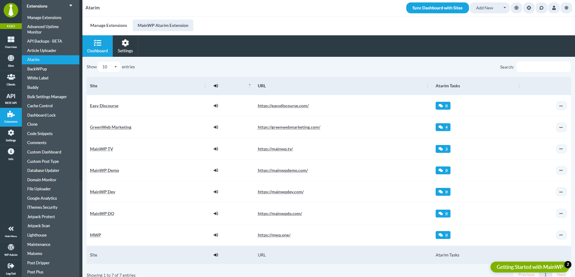 Atarim Dashboard - MainWP