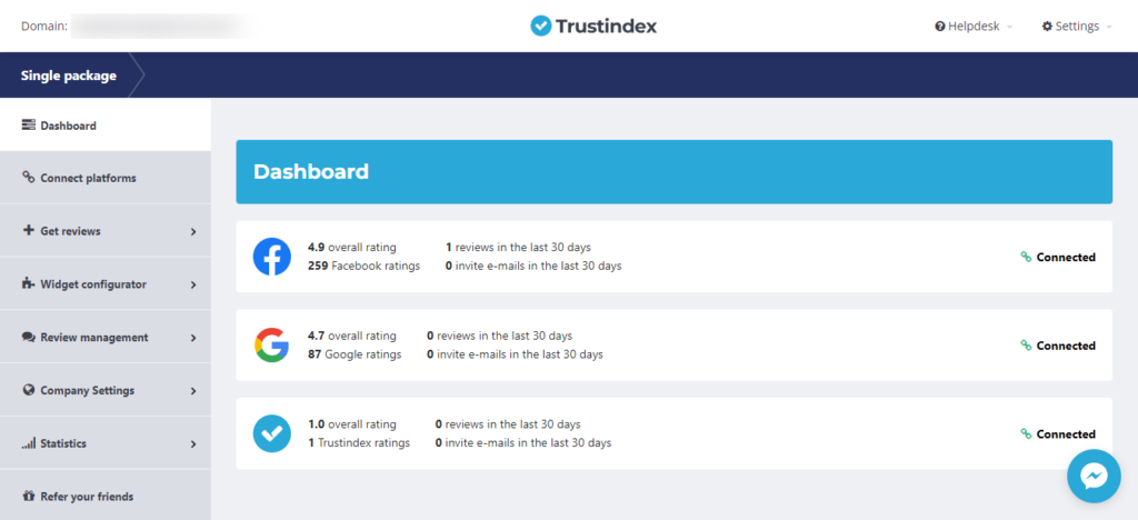 Screenshot: Trustindex Dashboard