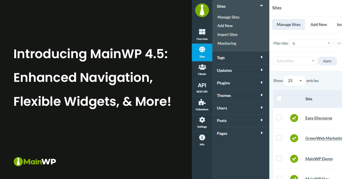 MainWP 4.5 - New Navigation, Flexible Widgets, and more!